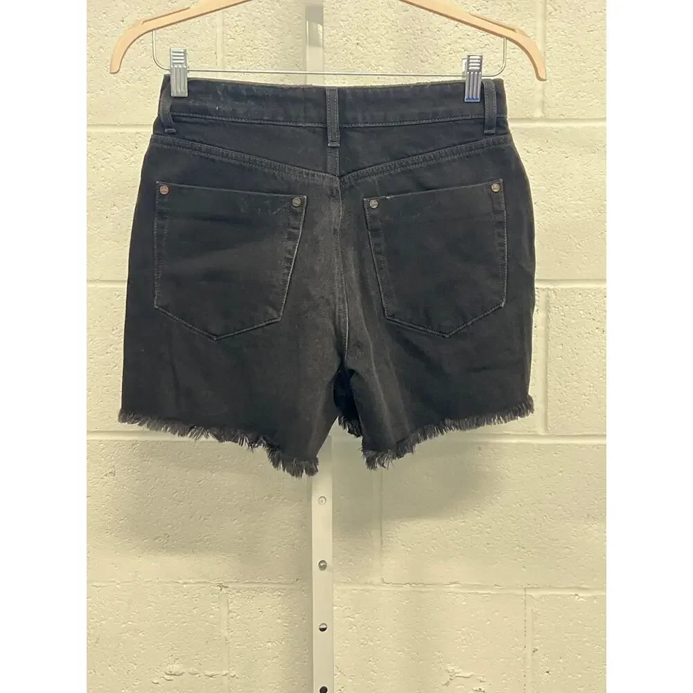 One Teaspoon Sz 26 Bonitas Black Cut Off Raw Hem High Rise Denim Jean Shorts